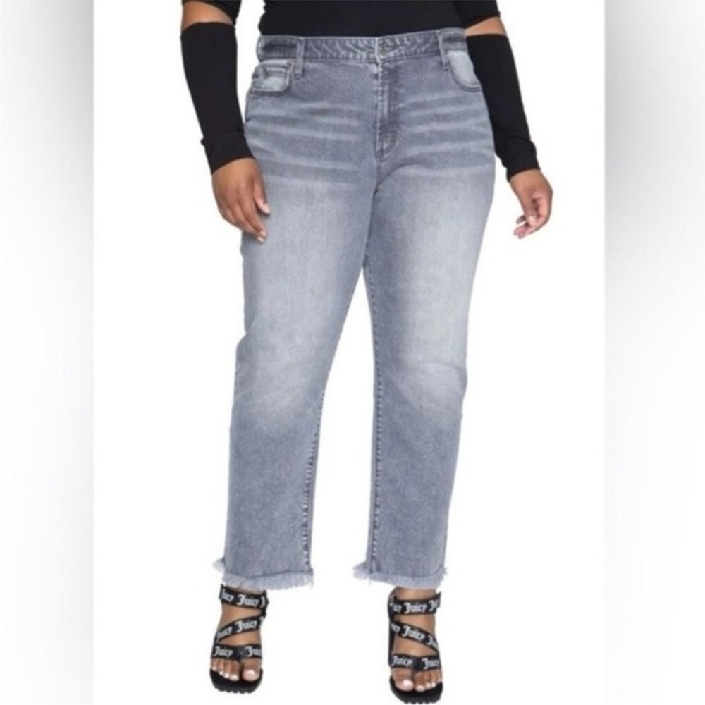 Juicy Couture NWT Grey Marble Wash Straight Leg Raw Hem Plus Sz Jeans 18W
